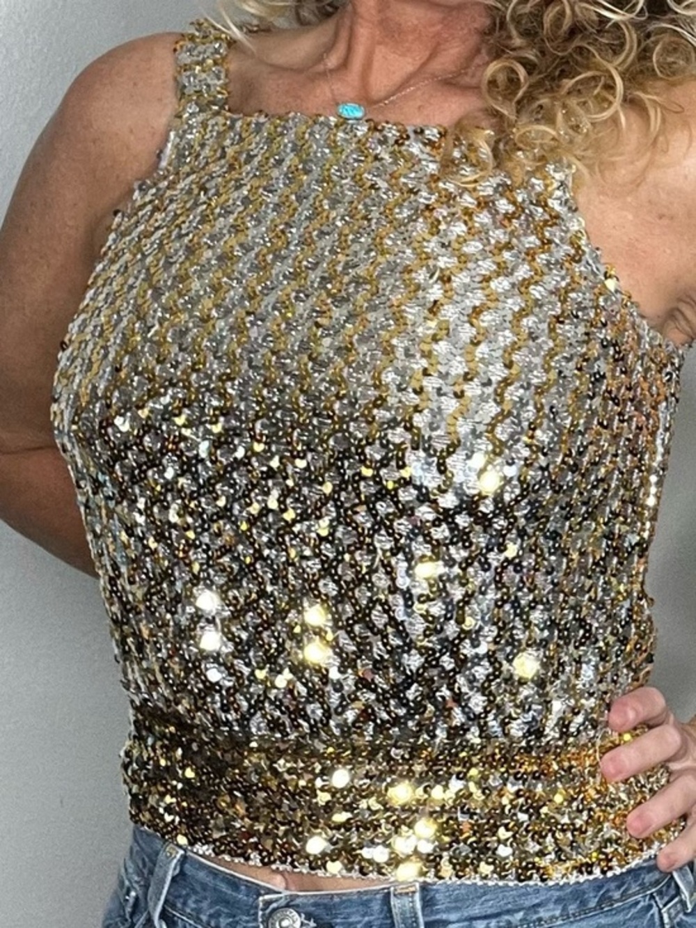PARTIQUE New York vintage gold silver sequin top Sz 8